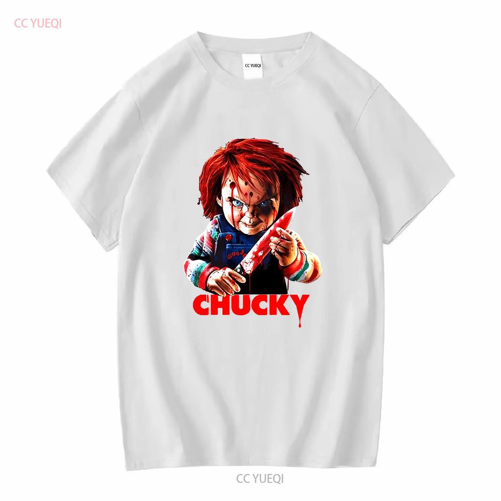 Chucky Bloody Knife Childs Play Halloween T SHIRT US Size Xmas Vintage Washed Streetwear Stretched Unisex Casual Soft Stylish