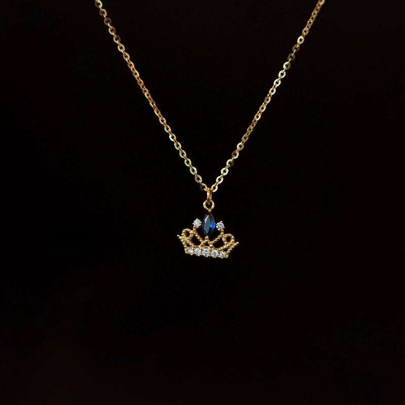 N283-S925 Sterling Silver Gold-plated Crown Necklace for Women Personalized Fashionable Elegant Pendant Clavicle Chain