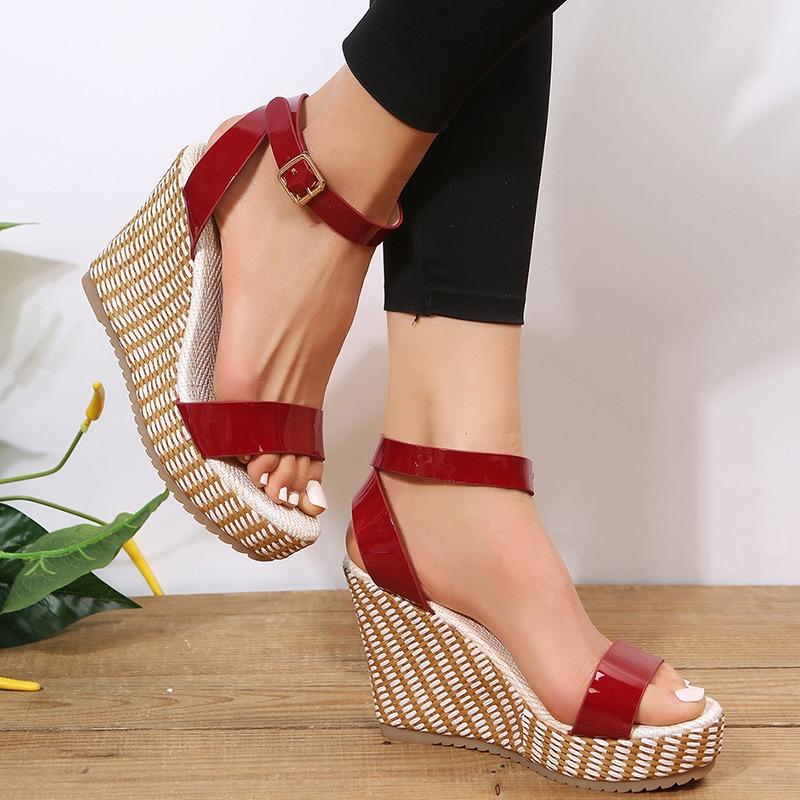 Fashion 2025 Summer Women's Wedged Sandals Ankle Straps Platform Roman Shoes Large Size High Heel Casual Ladies Sandals