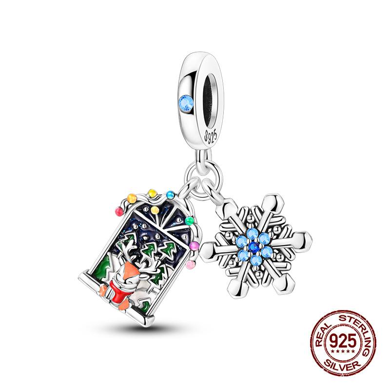 Original 925 Silver Charms Beads Winter Snowflake Snowman Igloo Penguin Pendants Fit Bracelet Charms Women Jewelry Gift