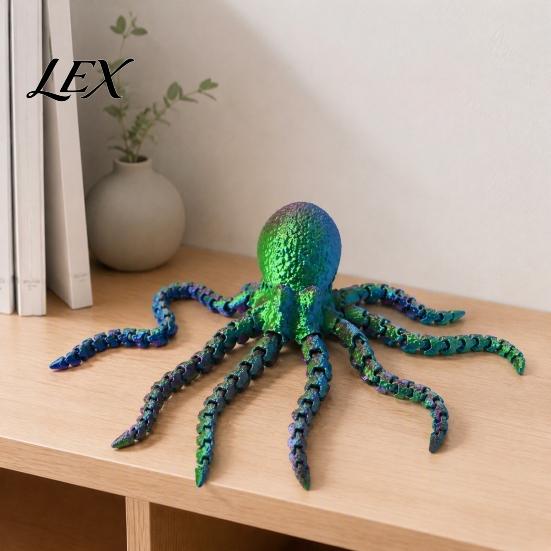 Flexible Plastic Octopus 3D Printed Sea Animal Fidget Toy, Articulated Tentacle Figurine, Stress Relief Toy Desktop Decoration with Movable Joints for
