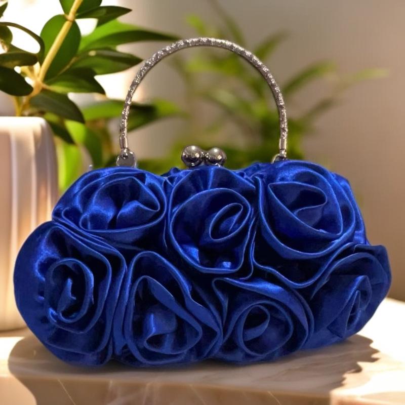 

Satin Silk Evening Clutch with 14 Rose Flowers