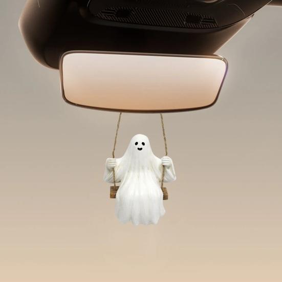 Swing Ghost Garden Statue Cute Resin Ghost Figurine Outdoor Tree Hanging Ornament for Porch Garden Lawn Yard Decor