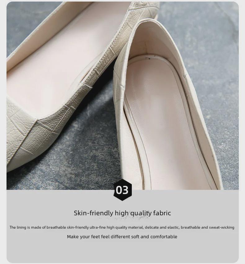 Women's Soft Leather Pointed-Toe Flats with Thick Heel, Versatile for Spring & Autumn