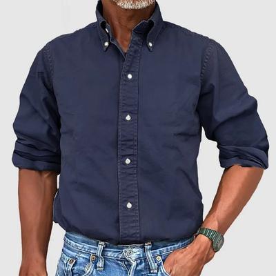 Four Seasons New Men's Clothing Business Daily Versatile Shirt Lapel Button Solid Color Shirt Men