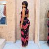 Women's Clothing Hollow Waist Printing Temperament Design Hip Skirt Color Matching High Neck Sleeveless Long Dress