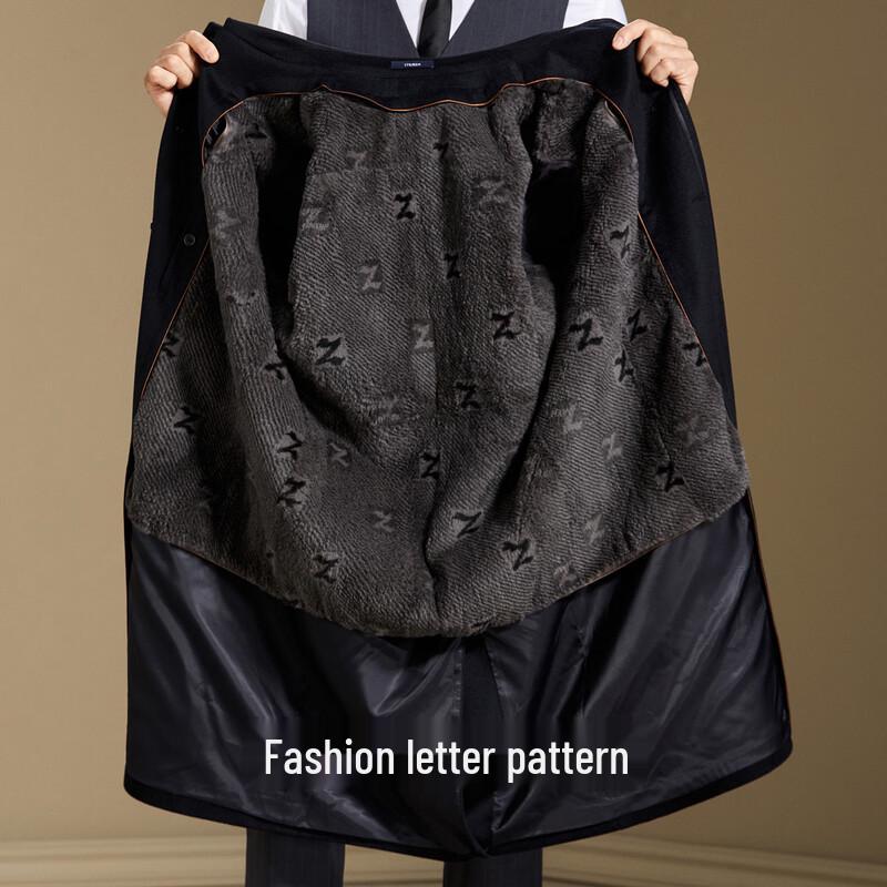 Antonio Men's Long Cashmere Wool Blend Overcoat with Rabbit Fur Liner