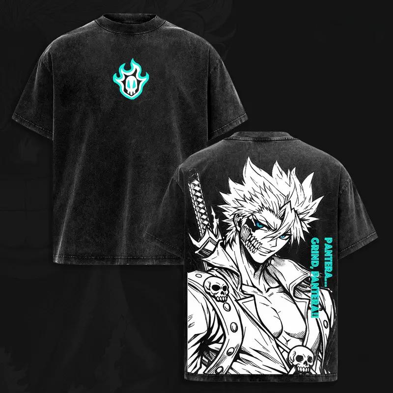 Manga BLEACH Grimmjow T-shirt Harajuku Vintage Washed Oversized T Shirt Men's Clothing Short Sleeve High Quality Cotton Tee Tops