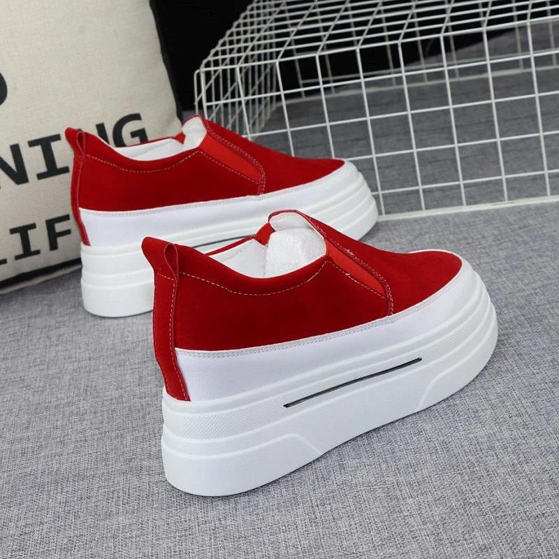 2025 Spring 8cm Inner Heightening Women's Shoes Autumn New Lazy Shoes Slip-on Muffin Thick-soled Loafers Casual Shoes