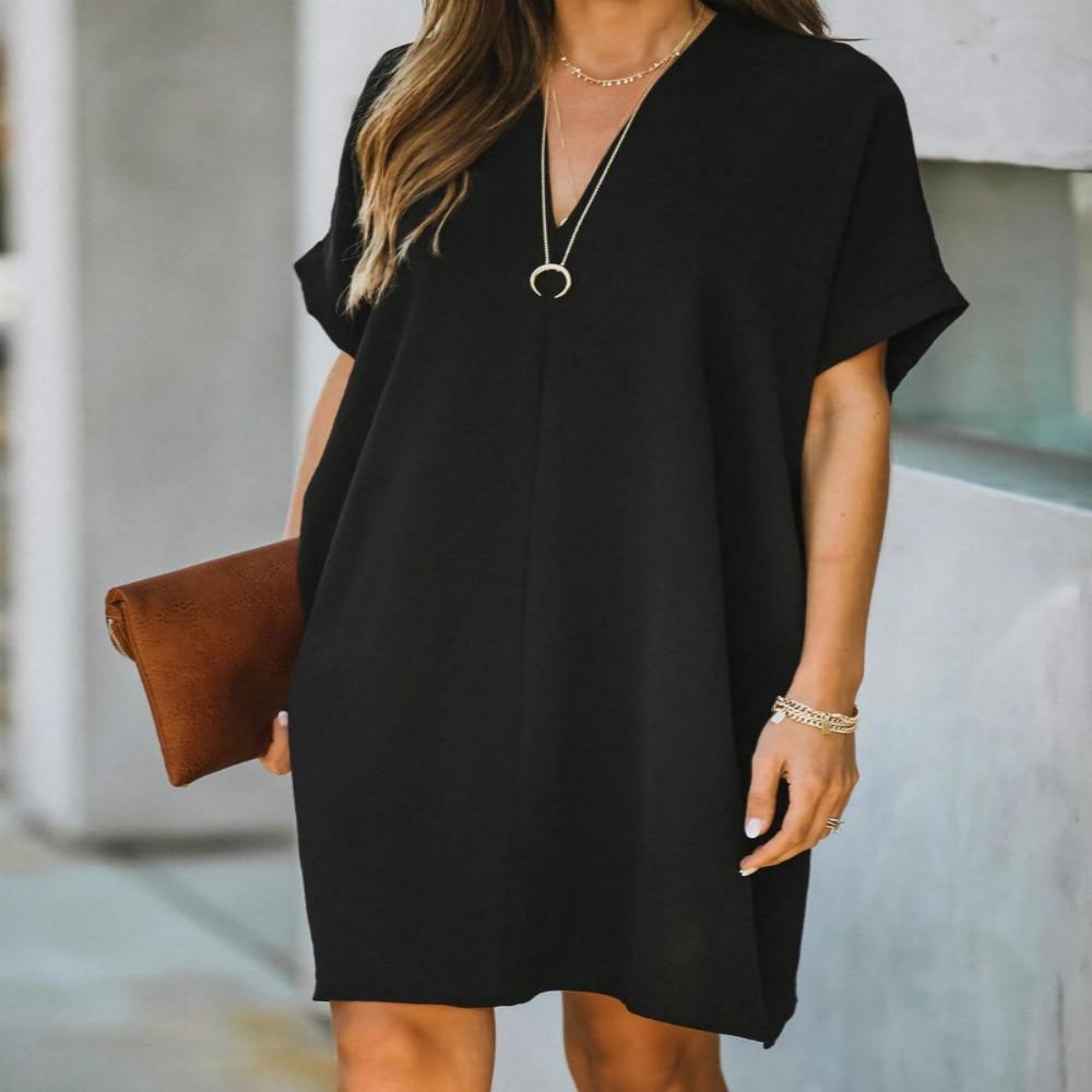 Vestido suelto de manga corta de cuello en V para mujer comprar a buen  precio — entrega gratuita, reseñas reales con fotos — Joom