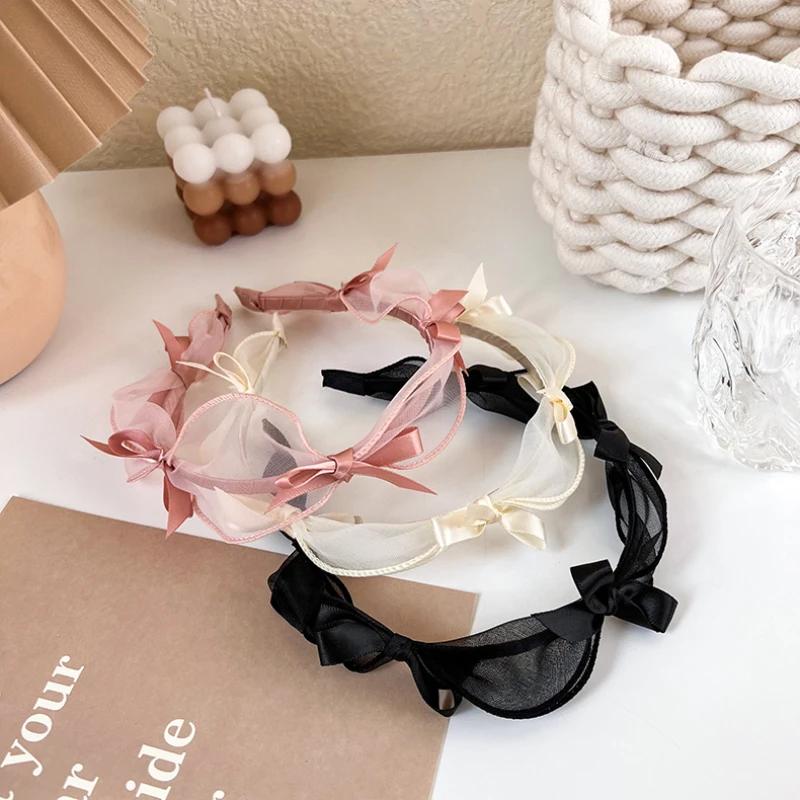 Fashion Bow Knot Headband Princess Temperament Simple Headdress Lace Mesh Hairband for Women Girls Hair Hoop Hair Accessory