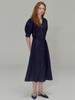OPENING SUNSHINE Open Collar Shirring Detail Shirt Dress Navy