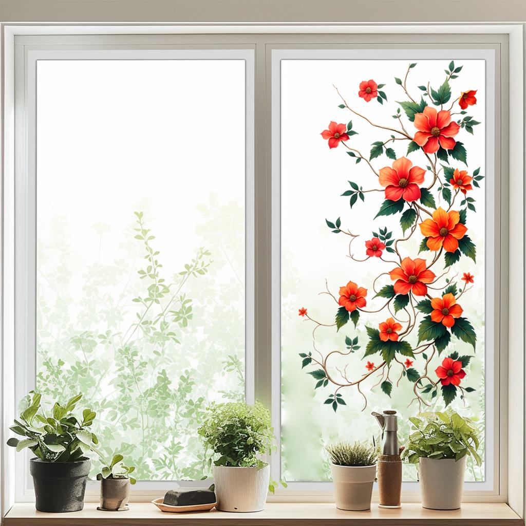 Rote Blume-förmige Glasaufkleberfolie zur Dekoration von Schlafzimmer-, Wohnzimmer- und Balkon-Glasfenstern