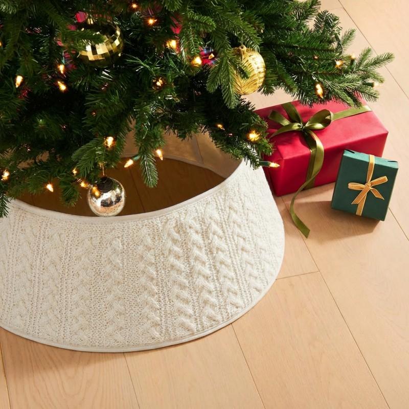 Christmas Tree Skirt White Knit Lace Hollow Xmas Mat Home Party Decor