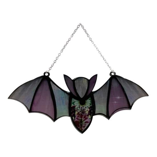 Bat Stained Glass Sun Catcher Translucent Window Hanging Decoration Handmade Acrylic Wall Art Light Catcher for Halloween Home Decor