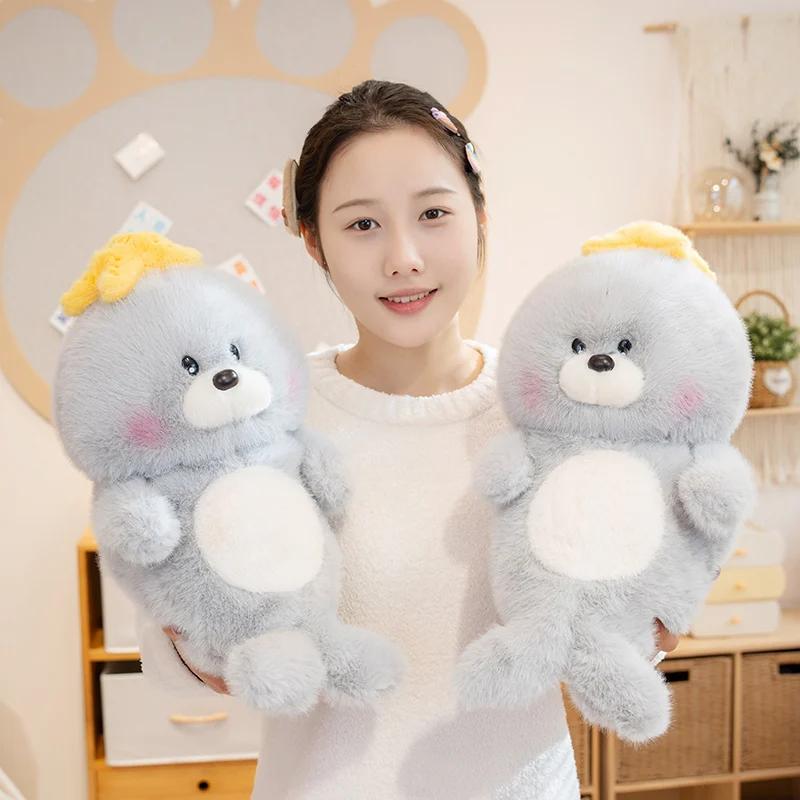 Soft Sea Lion Plush Toy with Starfish on Head Stuffed Animal Cute Marine Seal Pillow Kids Adults Bed Sofa Decor Birthday Gift