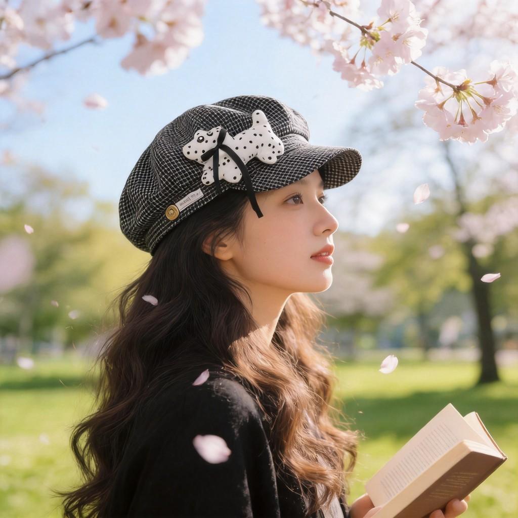 Beanie Hat For Women Cute Polka Dot Dog Pattern Wide Brim Sun Hat Summer Fashion