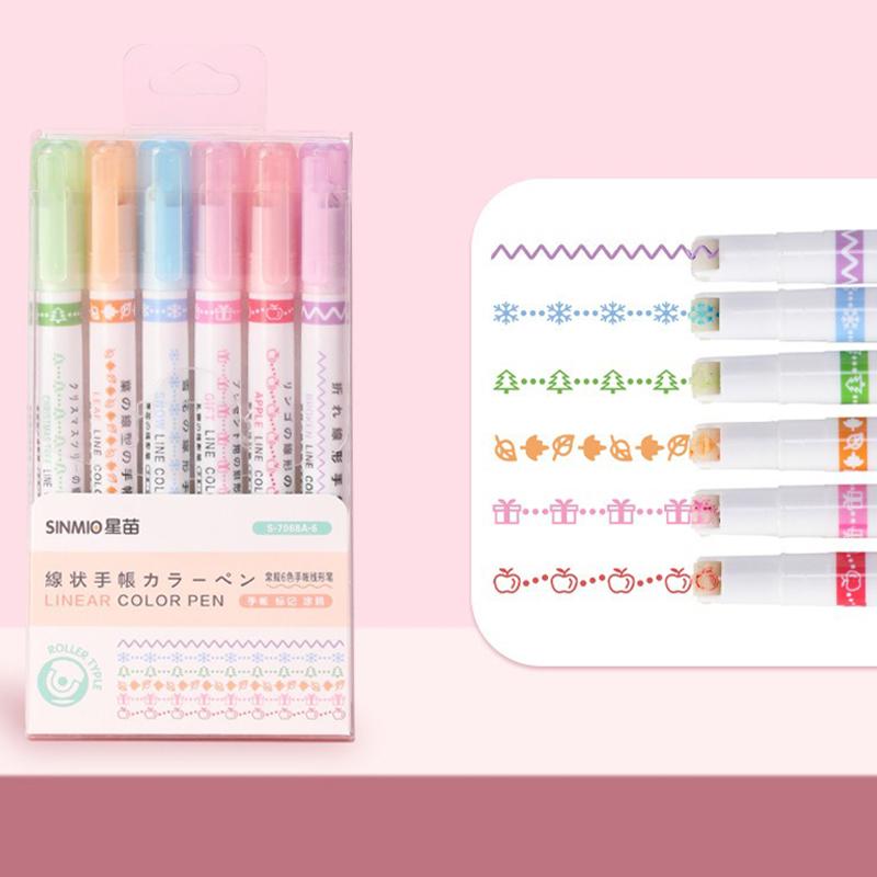 3/6PCS Contour Pen Flower Shape Curve Highlighter Marker Creative Outline Suitable for Notebook Diary Decoration Art Rewards ZYF