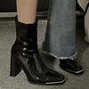 Women's Boots Patent Leather High-end Feel Short Tube High Heels Square Toe Zipper Waterproof Party Women Boots Botas Mujer2025