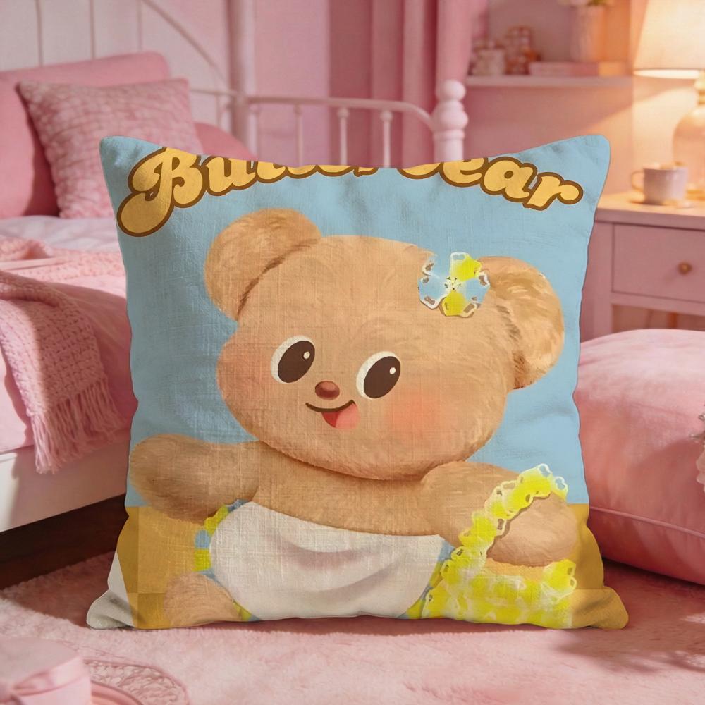 Butter BBears Cute Cushion Cover Premium Comfort Reversible Pillow Cove Two In One Design For Any Room  Car Interior