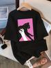 Women T-Shirt Summer Holding A Black Cat Print Short Sleeve Loose O-Neck Soft Comfortable Tops All-Match Woman Clothes