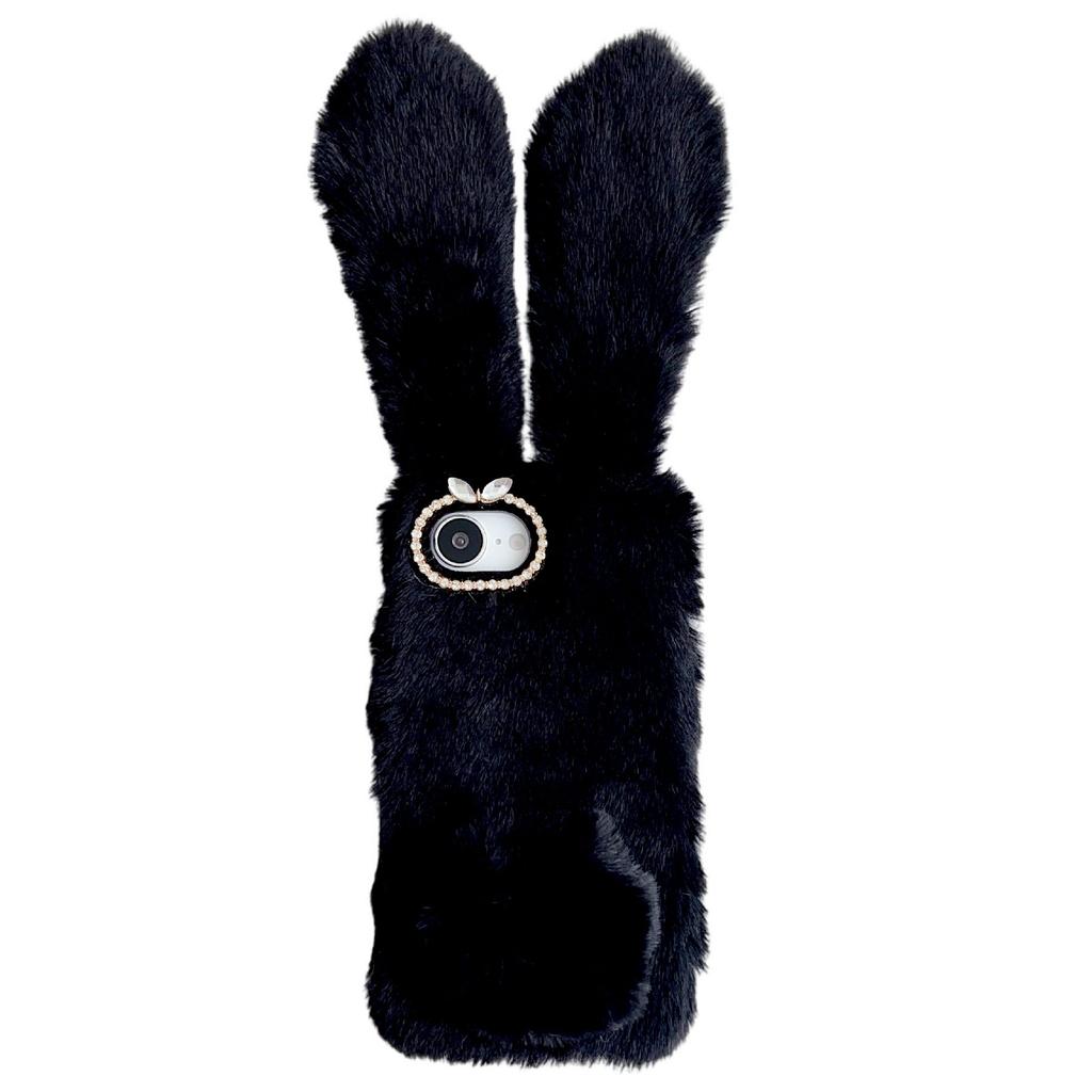 For iPhone 16e Case Plush Cute Bunny Winter Fluffy TPU Phone Cover
