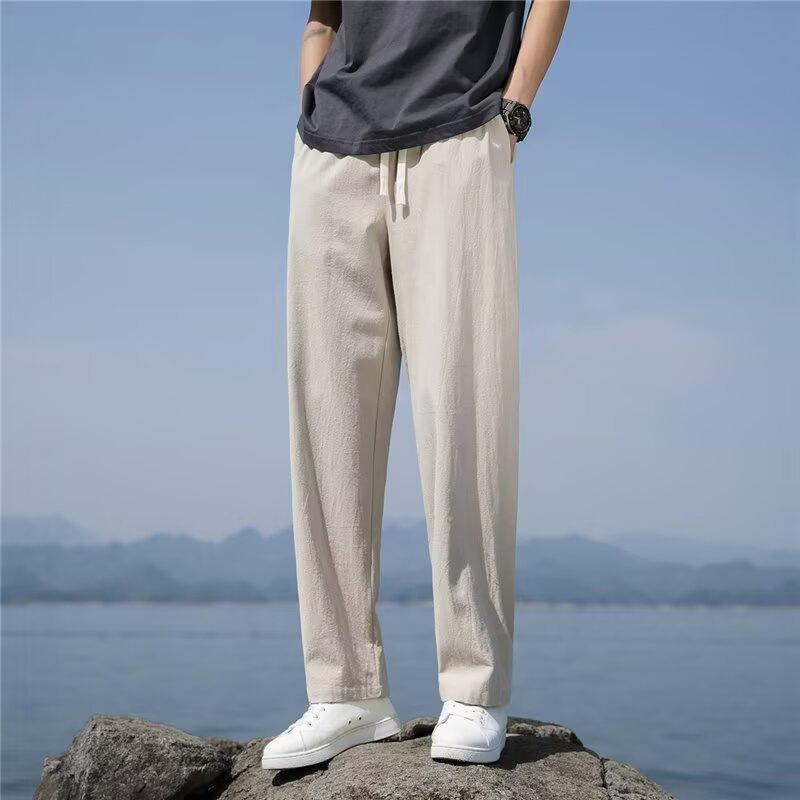 Linen Trousers Men's New Summer Cotton and Linen Pants Thin Drape Wide Legs Loose Versatile Straight Casual Trousers