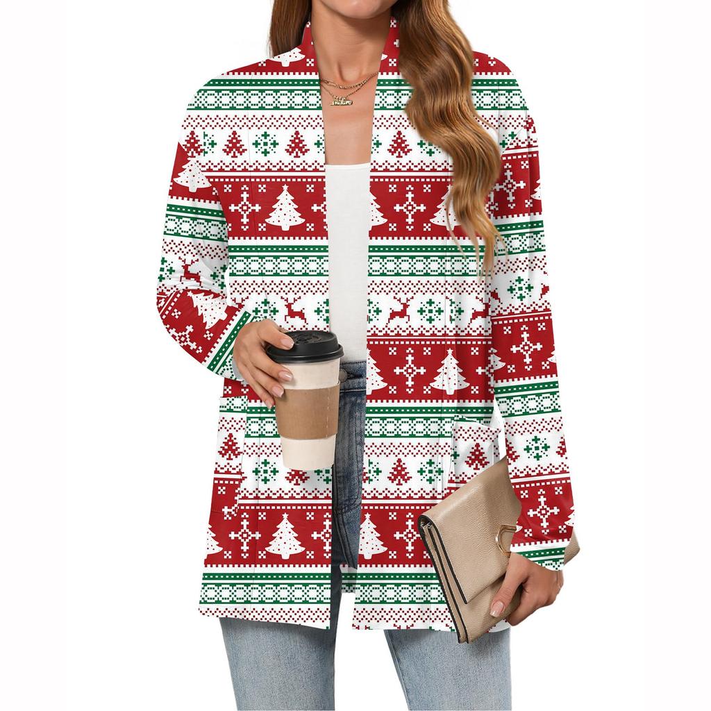Women's Christmas Printed Lightweight Cardigan Long Sleeved Casual Loose Thin Fit With Pockets Cardigan Jacket