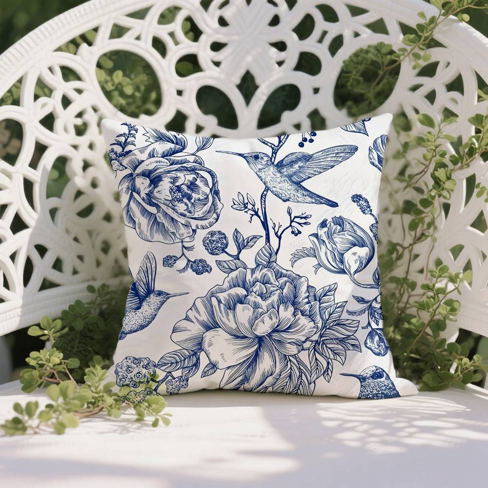 

Oriental Classical Aesthetics Blue And White Anti-dustmite Pillowcase Invisible Zipper Silky Short Plush Sofa Cushion Cover 12x12Inch