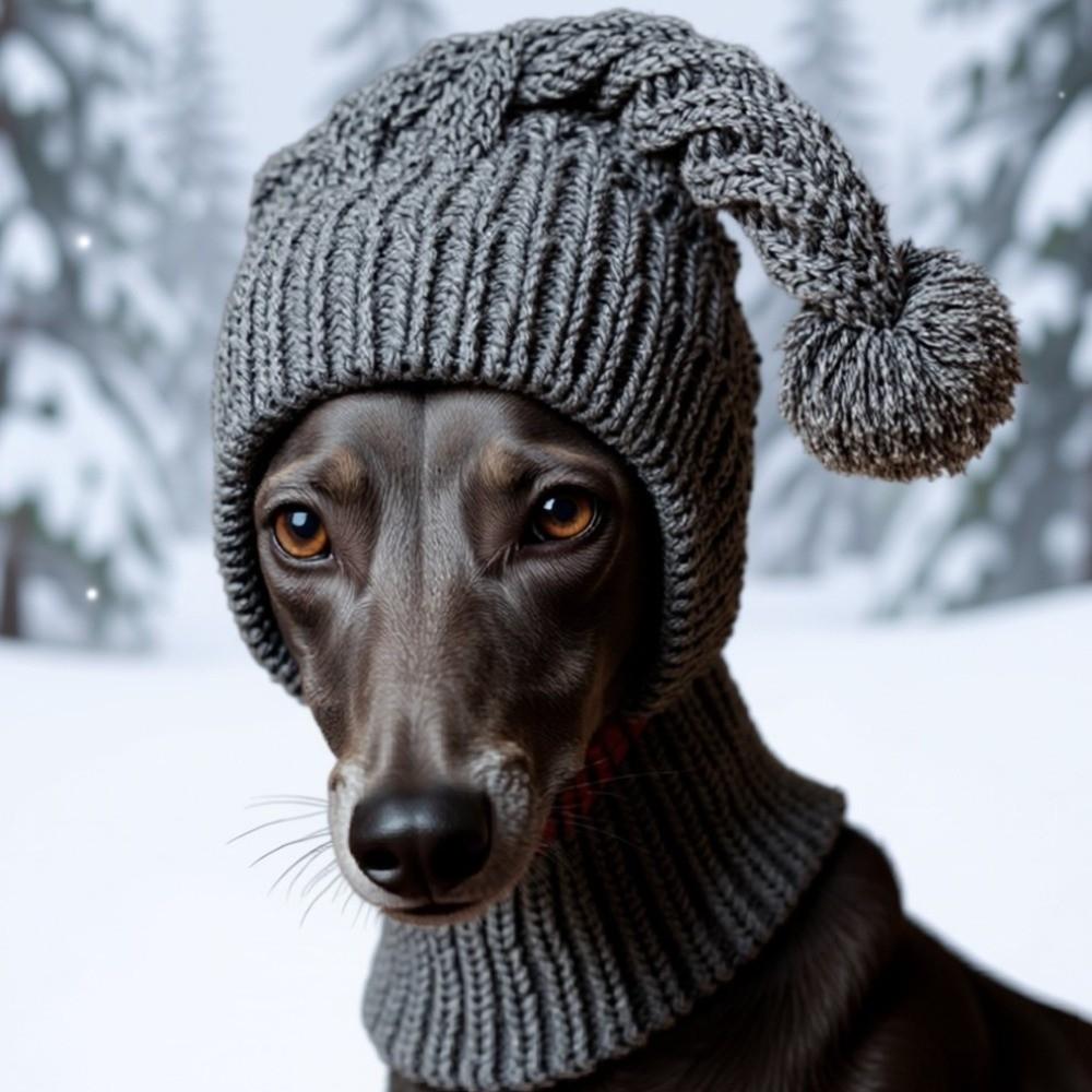 Puppy Hood Stretchy Dog Knitted Hat Cozy Ears Cover Pet Head Wrap Warm with Ball Winter Dog Hat Indoor Outdoor Use