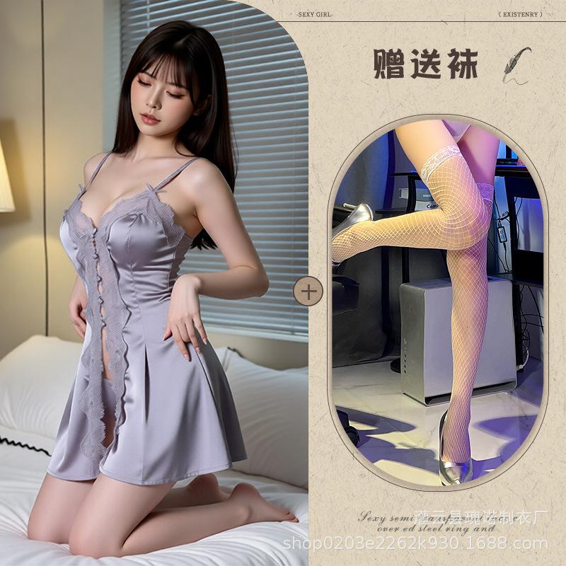 Large size new French romantic suspender nightdress sexy private room pure lace pure desire bow