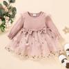 2024 Spring & Autumn European-American Mesh Long Sleeve Dress for Baby Girls - Trendy Children's Fashion Skirt.