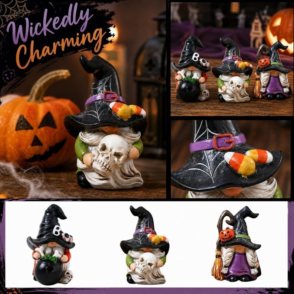 Halloween Gnome Resin Figurine for Seasonal Home Decor and Garden Decoration
