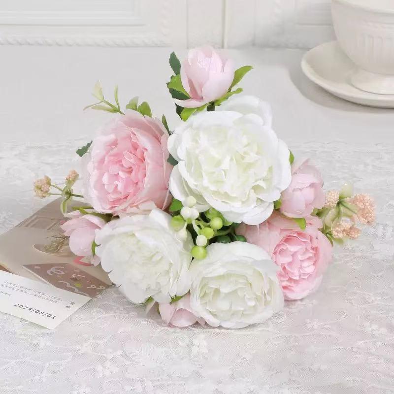 5-Head Persian Rose Peony Bouquet Artificial Silk Wedding Ceremony Decor