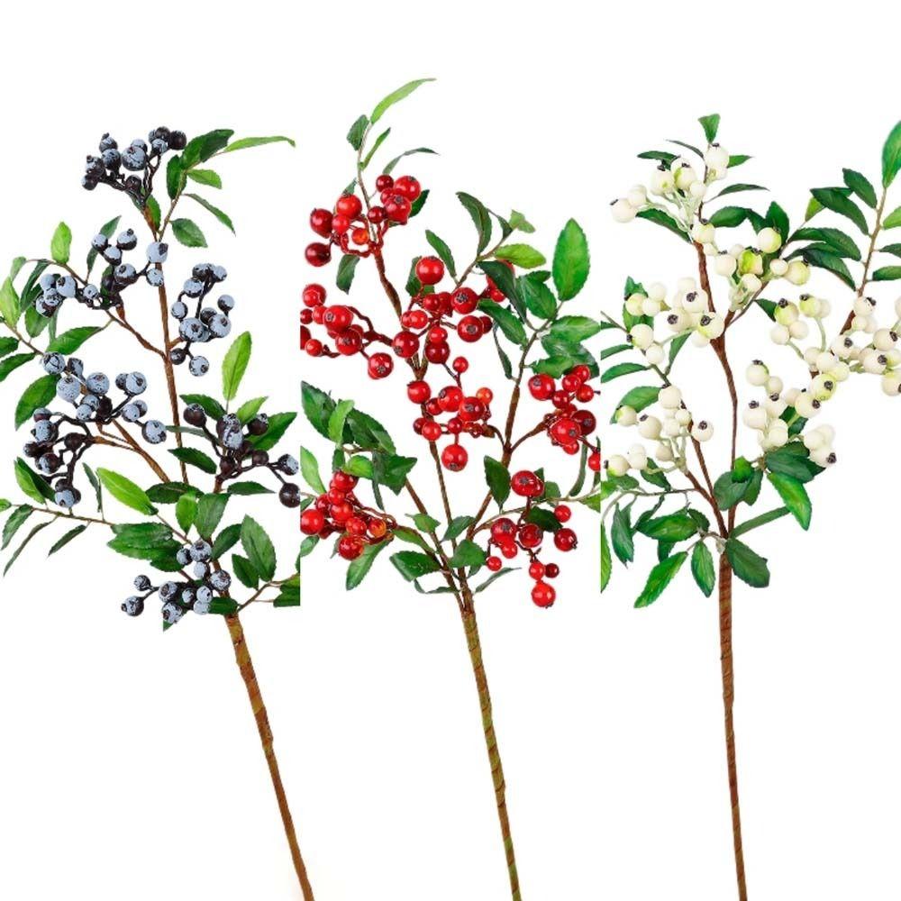 Green Leaves Artificial Blueberry Fruit Faux Good Luck Fruits Plastic Artificial Foam Berries Branch Realistic Luxury