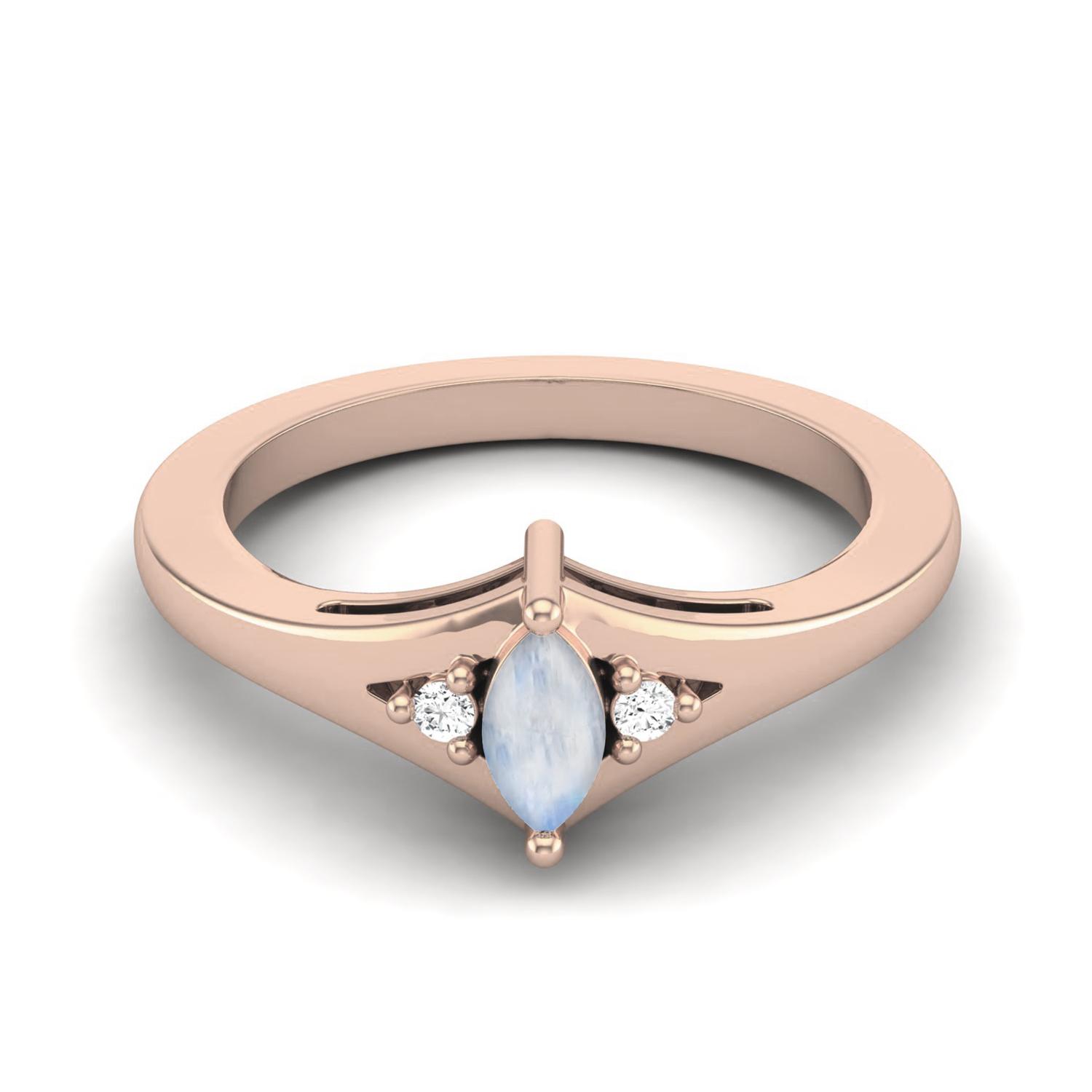 925 Sterling Silver Rose Vermeil 0.29 Cts Marquise Shape Moonstone Three Stone Wedding Women Ring 5 ярко-розовый