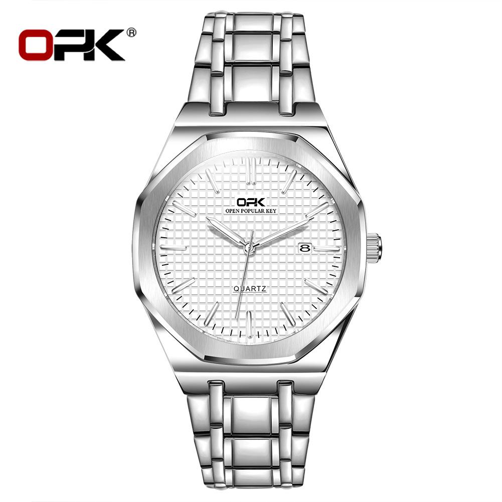 OPK Luxury Fashion Men's Quartz Watch Octagonal Waterproof Night Light Business Men's Calendar Watch