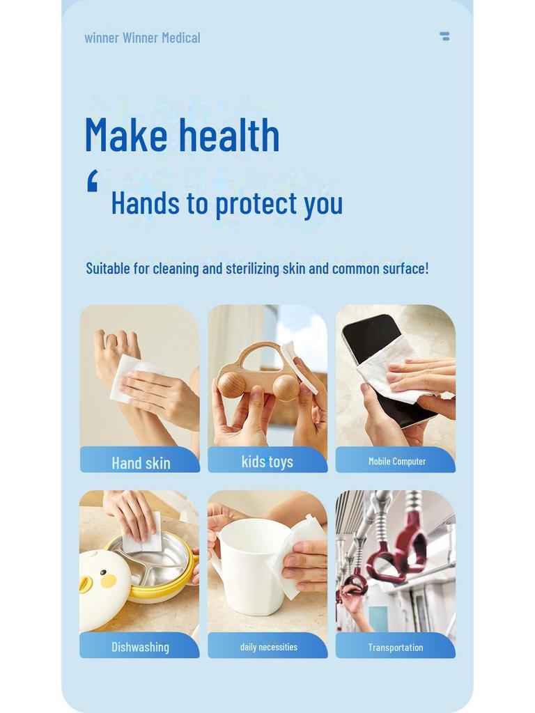 Winner Tragbare Desinfektions-Feuchttücher mit 75 % Alkohol