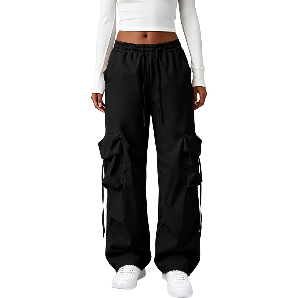 High Waist Wide Leg Cargo Pants for Women Loose Fit Straight Leg Trousers with Multiple Pockets and Adjustable Waistband Casual Bottoms