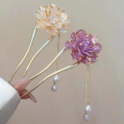 Luxuriöse U-förmige Haarnadeln mit Blumenfransen für Damen, Mode im neuen chinesischen Stil, Haarklammer, Anhänger, Hanfu-Haarschmuck