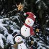 Rustic Snowman Yard Stake Vintage Metal Christmas Ground Stake, Distressed Sculpture with Three Climbing Snowmen Sign for Outdoor Garden Holiday