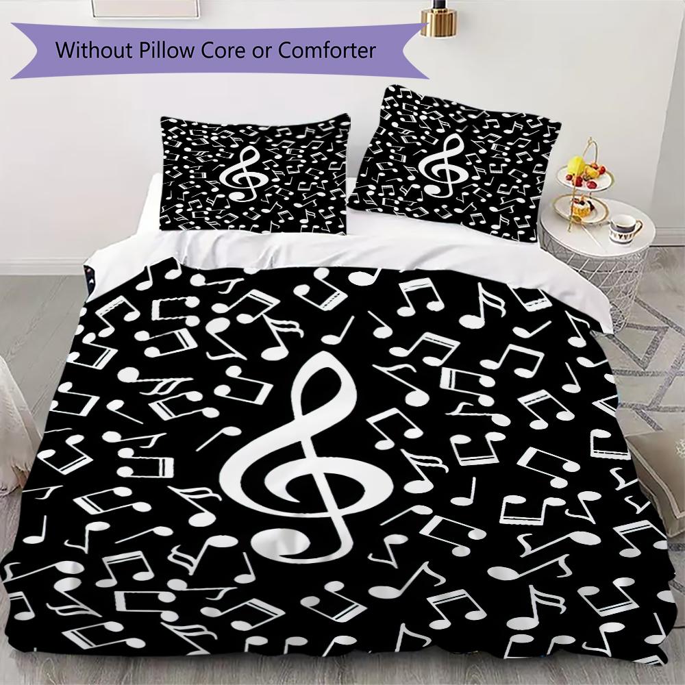 1PC Musical symbols Bedding Quilt Set Quilt Cover Pillowcase Home Decoration Birthday Gift (1 * duvet cover + 2 * pillowcase, without core)A19