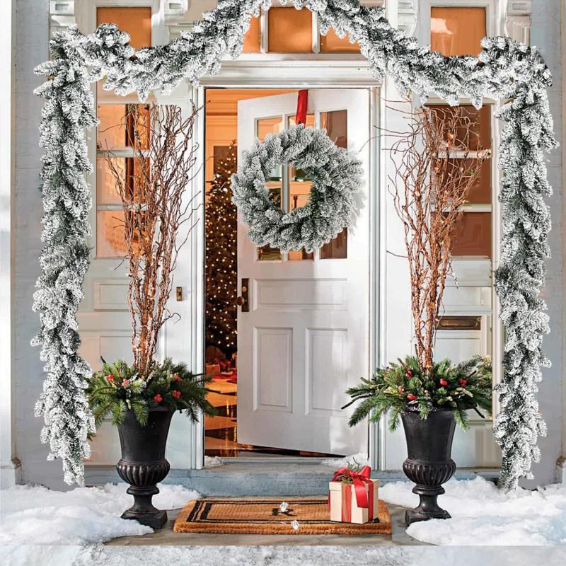 Flocked PE Christmas Garland Vine Stair Railing Door Wreath Decor US Style Holiday Home Decoration