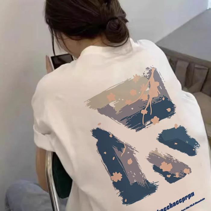 

Летняя мода американская инс хлопковая футболка с коротким рукавом свободная и универсальная нишевая повседневная в гонконгском стиле парный топ прилив S