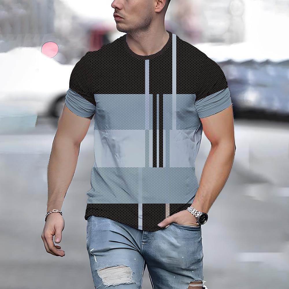 Fashion Geometric Stripe Print T-Shirt Comfortable Soft Crew Neck Short Sleeve Top 5XL Large Size Loose Basic T Shirt Clothing