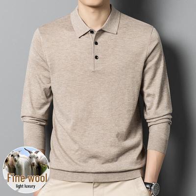Men's Wool-Blend Cardigan: Solid Color Turn-Down Collar Knitted Sweater