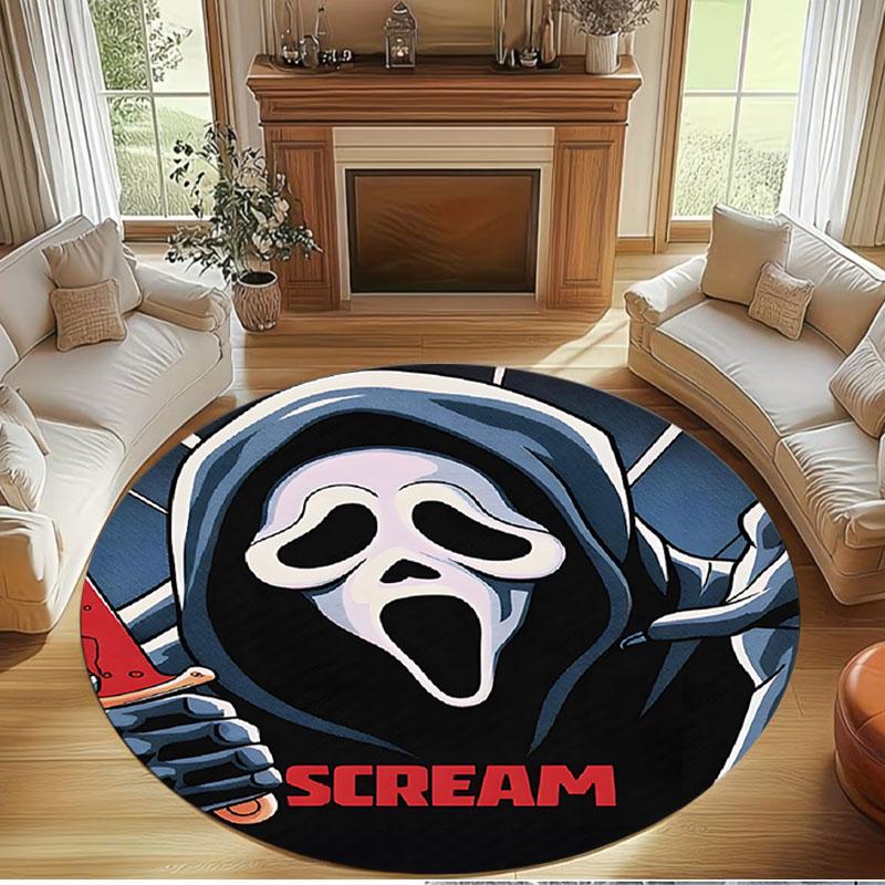 Ghostface Print Round Rug, Washable Floor Carpet, For Entryway Dorm Laundry Room Office Study, Home Decor Birthday Christmas Gift