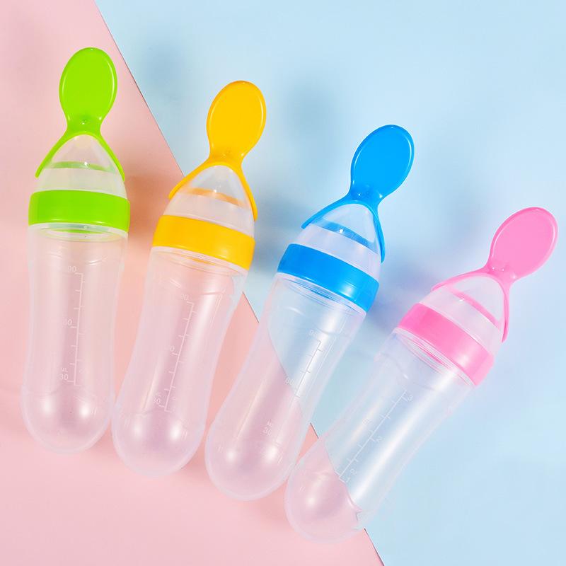 Squeezed Milk Bottle Food Grade Silicone Newborn Training Spoon Baby Grain Food Supplement Feeder Safe and Practical