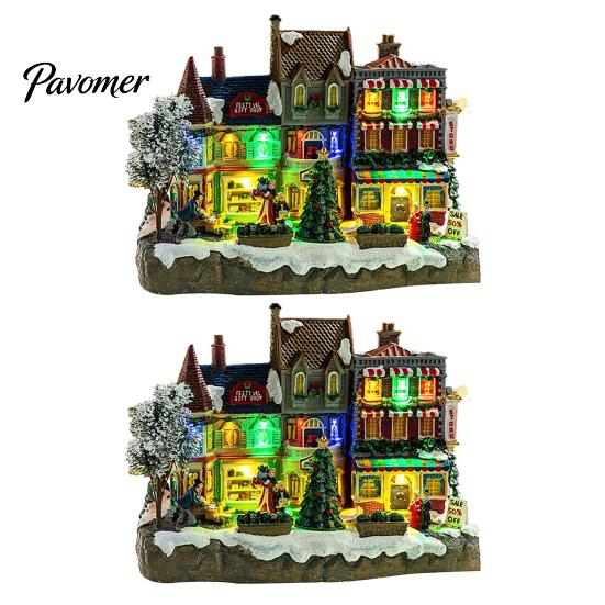 Weihnachtsbaumschmuck 2 Stück Zug Spieluhr mit drehendem Licht, Schneedorf Karussell Innenbereich Festliche Partyartikel Schmuckstück, Batterie/USB