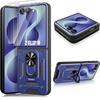 Hoesje + 2 Gehard Glas voor Samsung Galaxy Z Flip 8, Harde Bumper met Standaard - Marineblauw